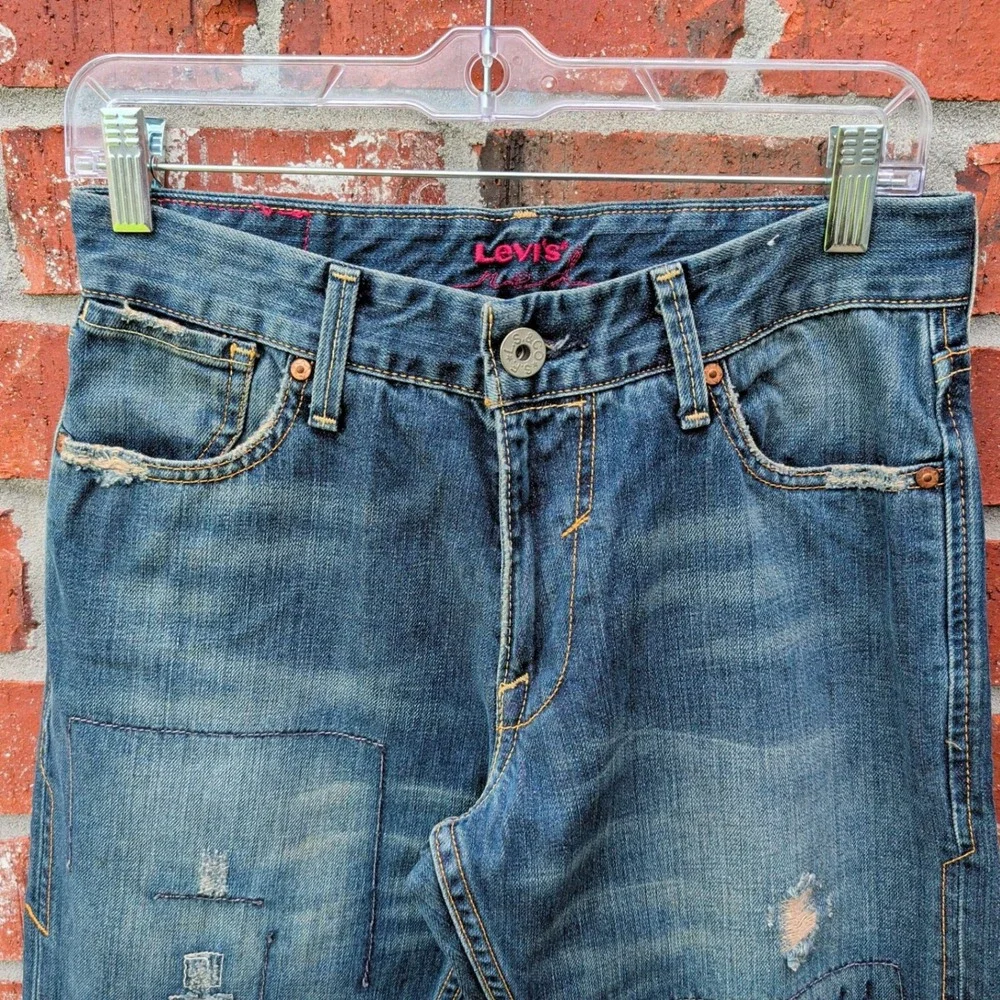 Levi's Red Low Boot Mens 30x30 Blue Distressed Patchwork Jeans